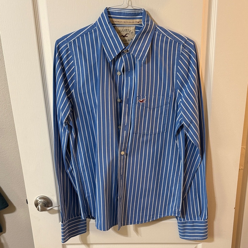 Hollister Blue and White Striped Casual Shirt